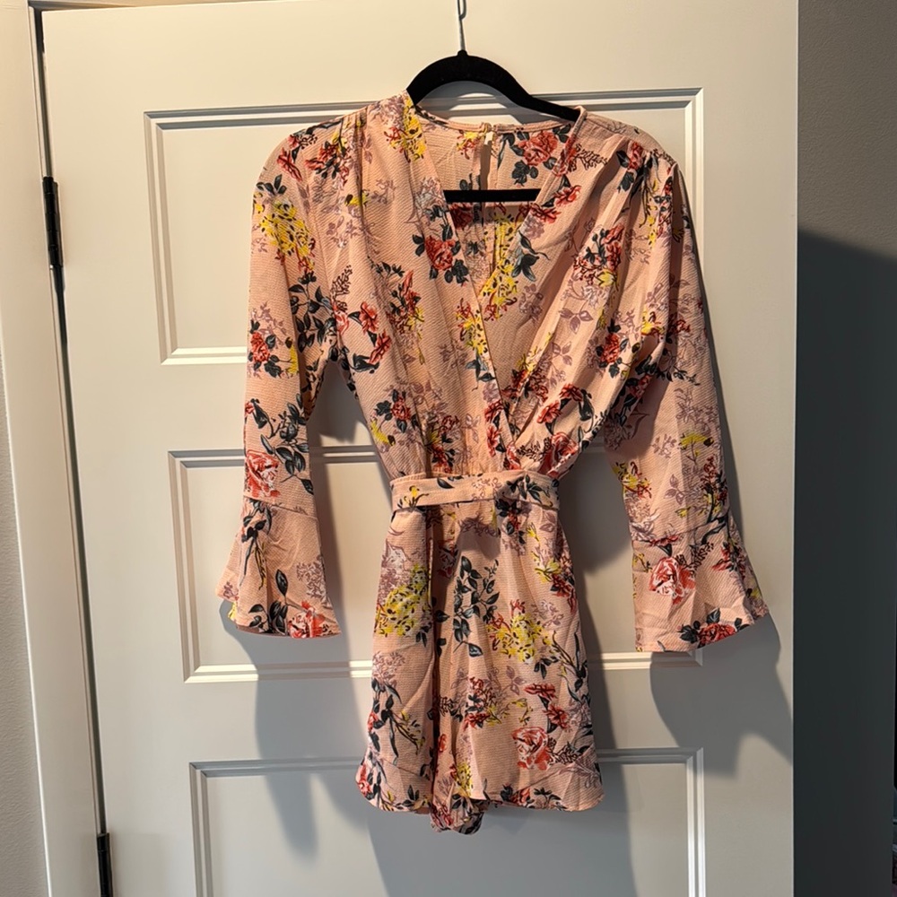 Floral Pink Romper with Belt